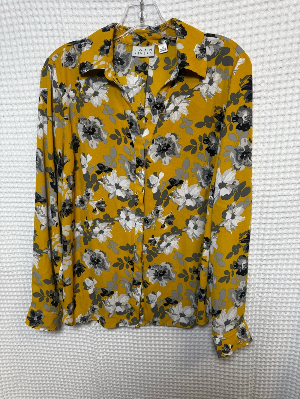 Joan Rivers Mustard Floral Button-Up Blouse, Size Medium